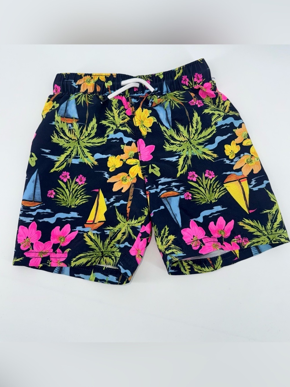 Old Navy Toddler Boys Tropical Floral Swim Trunks with Pink & Yellow Print